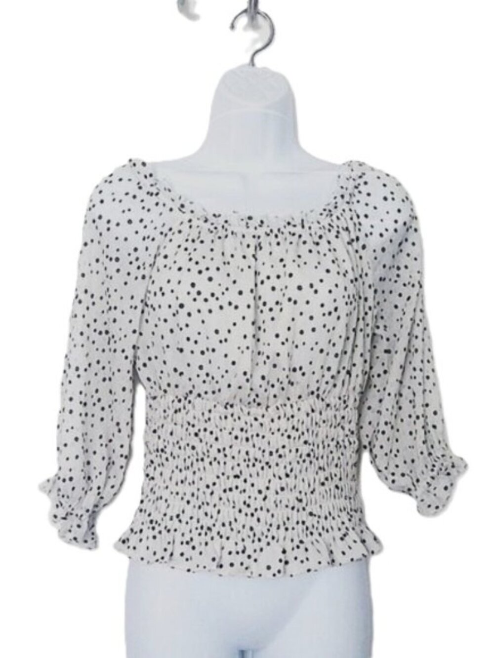 Peasant Top by Anthropologie White W/ Black Polka Dot Boho On / Off Shoulder S
